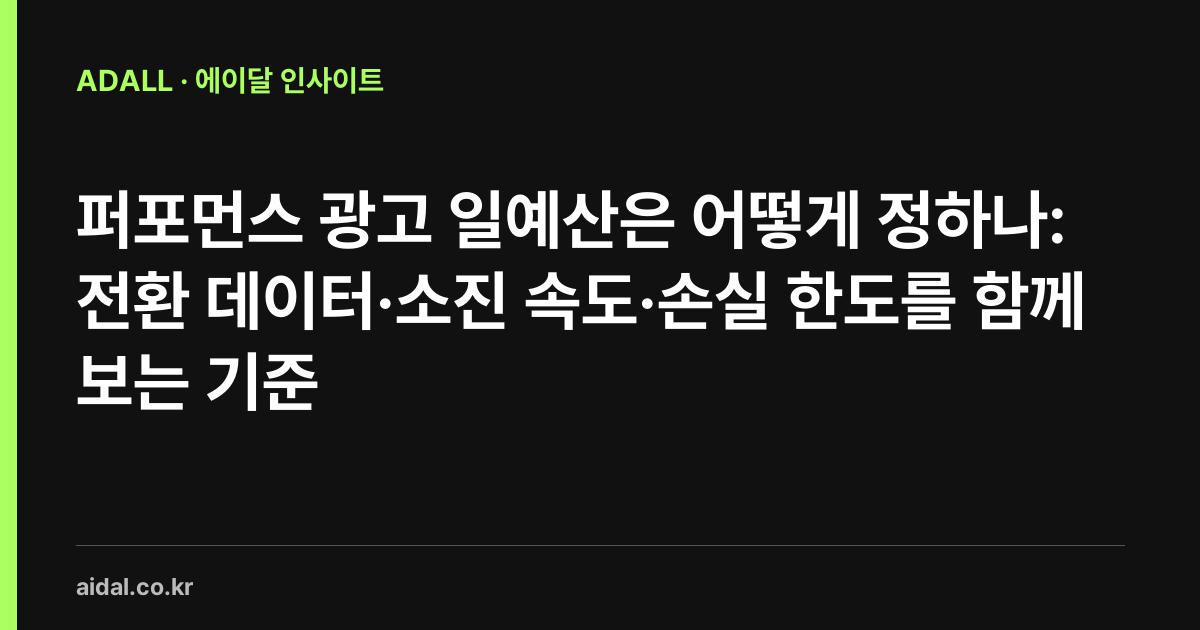 퍼포먼스 광고 일예산은 어떻게 정하나: 전환 데이터·소진 속도·손실 한도를 함께 보는 기준